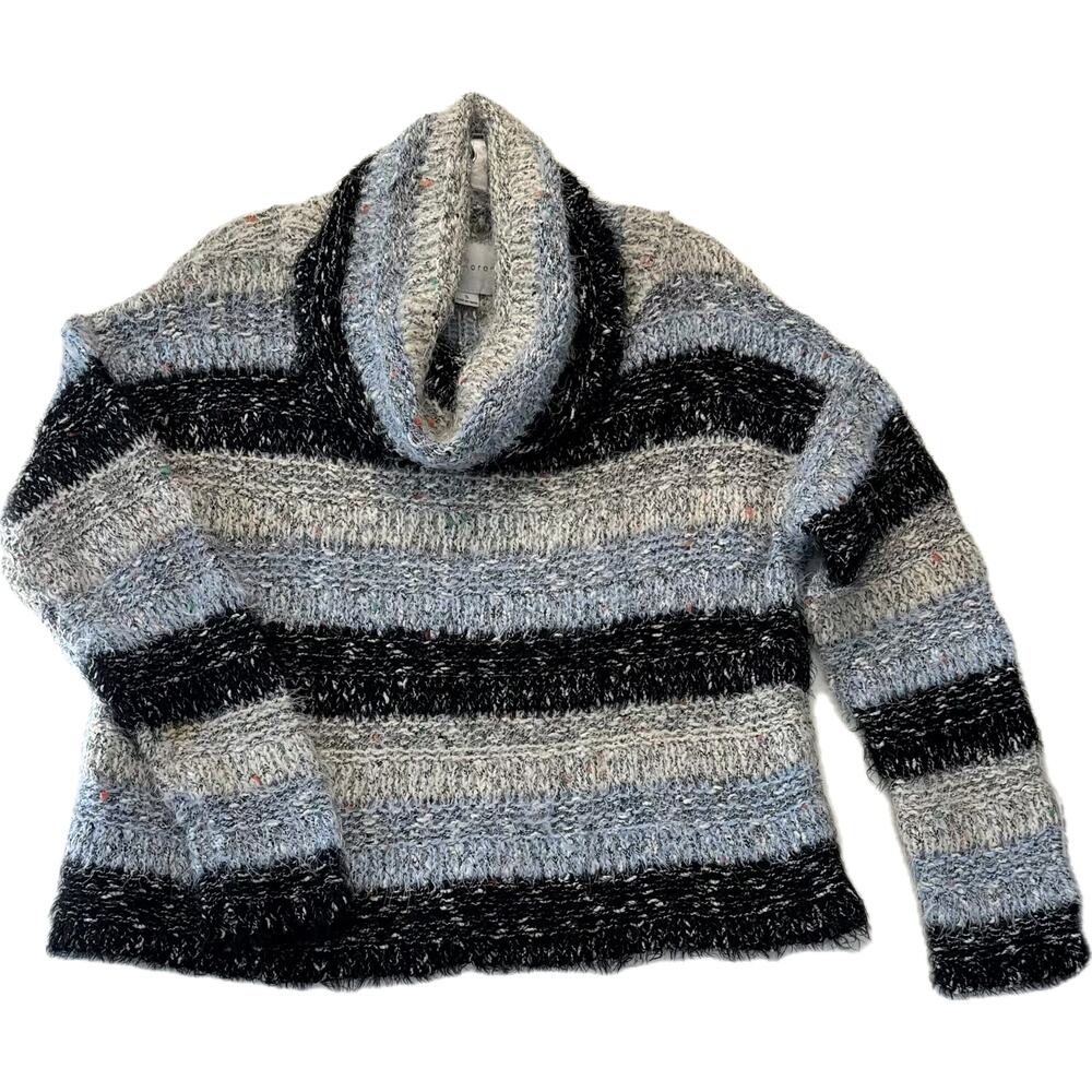 PAPER CRANE Oversized Turtleneck Sweater Women's Size S Black Blue White Striped